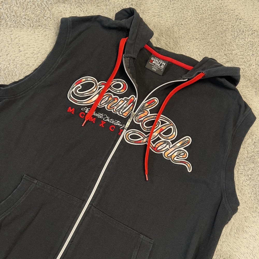 Southpole Hoodie Mens 2XL Gray Sleeveless Full Zip Graphic‎ Authentic Collection